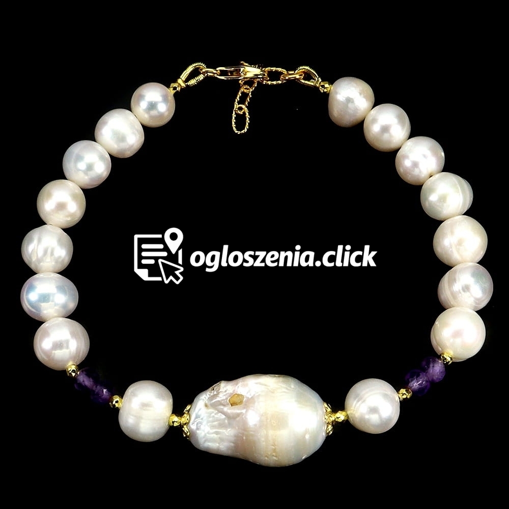 Zdjęcie produktu 925 Bransoletka naturalne ametysty perly piekna