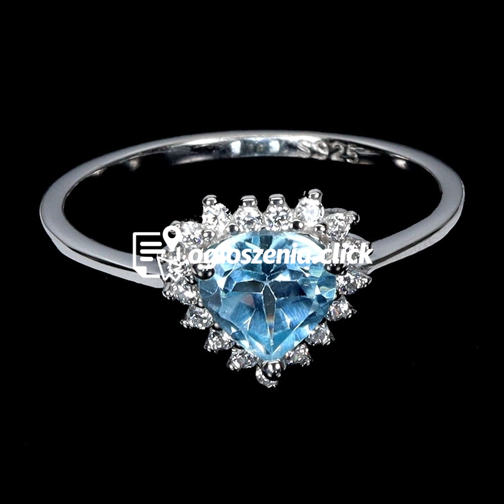 Zdjęcie produktu 925 Delikatny pierscionek srebrny naturalny Sky Blue Topaz cyrkonie r 14