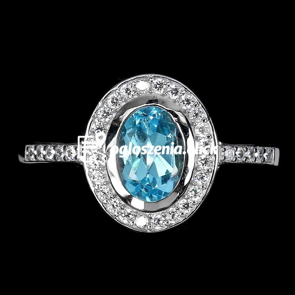 Zdjęcie produktu 925 Delikatny srebrny pierscionek swiss blue topaz cyrkonie r 16.5