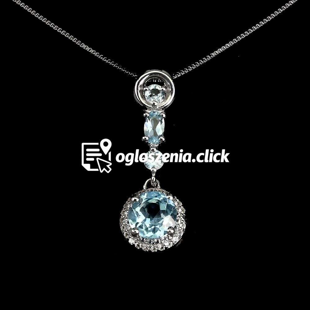 Zdjęcie produktu 925 Naszyjnik srebrny delikatny naturalne Sky Blue topazy biale topazy