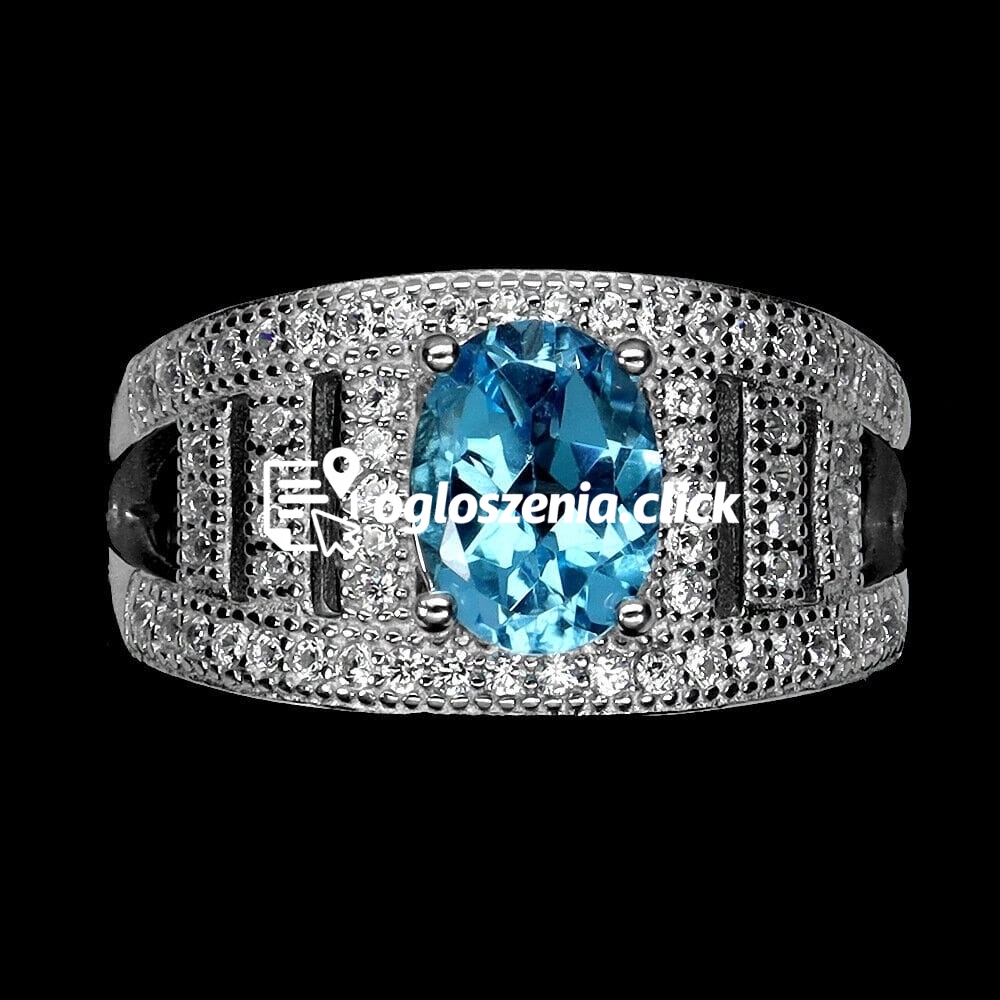 Zdjęcie produktu 925 Piekny pierscionek naturalny swiss blue topaz cyrkonie r 16