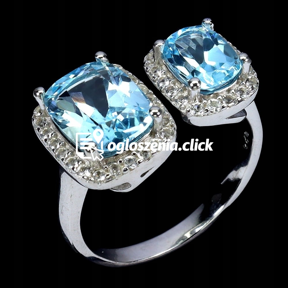 Zdjęcie produktu 925 Pierscionek naturalne sky blue topazy biale topazy r 18