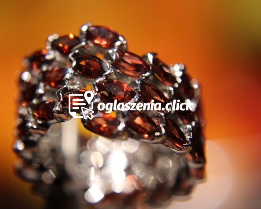 Zdjęcie produktu 925 Pierscionek r 13 piekny srebrny naturalne granaty obraczka
