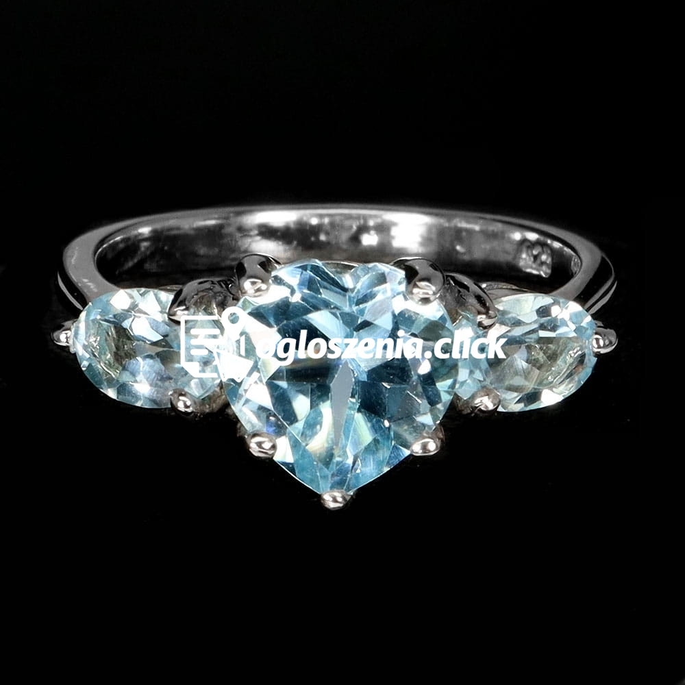 Zdjęcie produktu 925 Pierscionek srebrny delikatny naturalne sky blue topazy serce r 17