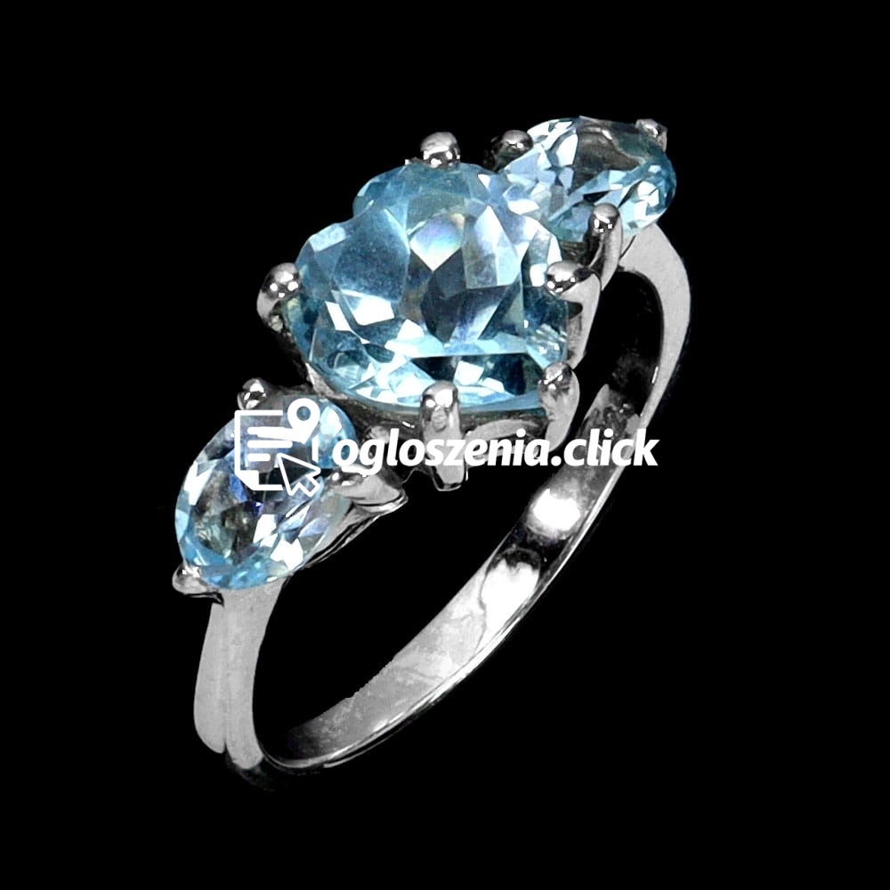 Zdjęcie produktu 925 Pierscionek srebrny delikatny naturalne sky blue topazy serce r 14