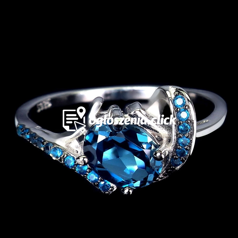 Zdjęcie produktu 925 Srebrny delikatny pierscionek topaz london blue cyrkonie r 11