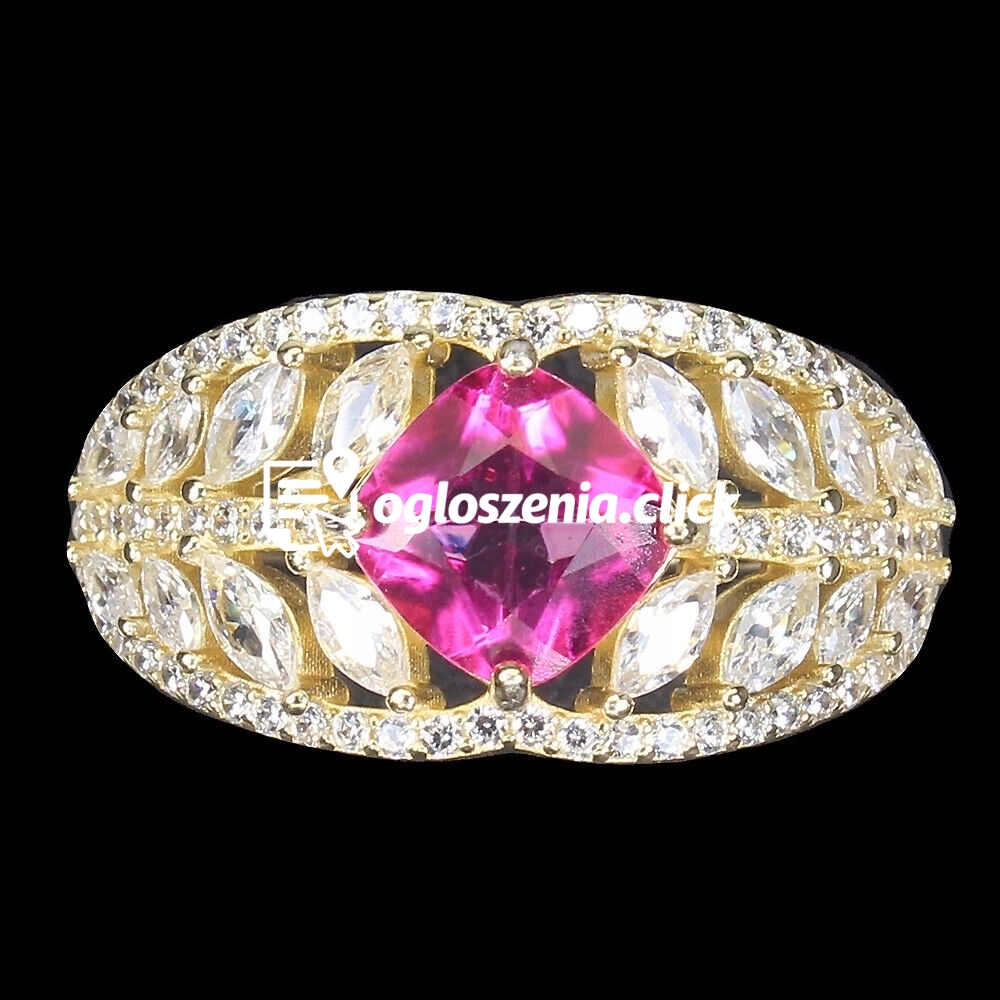 Zdjęcie produktu 925 Srebrny pierscionek rózowy topaz cyrkonie r 17