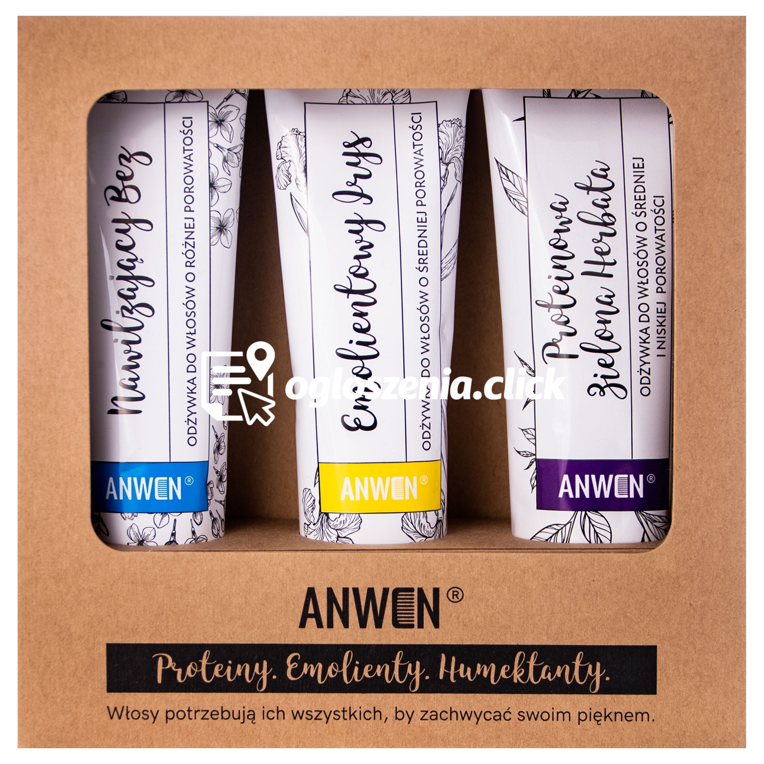 Zdjęcie produktu Anwen Weganski zestaw odzywek - do wlosów srednioporowatych, 3x100ml