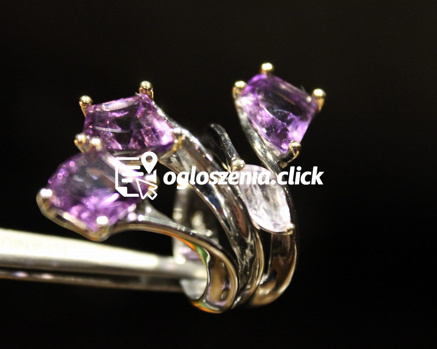 Zdjęcie produktu Artystyczny pierscionek srebrny naturalne ametysty spinel r 15
