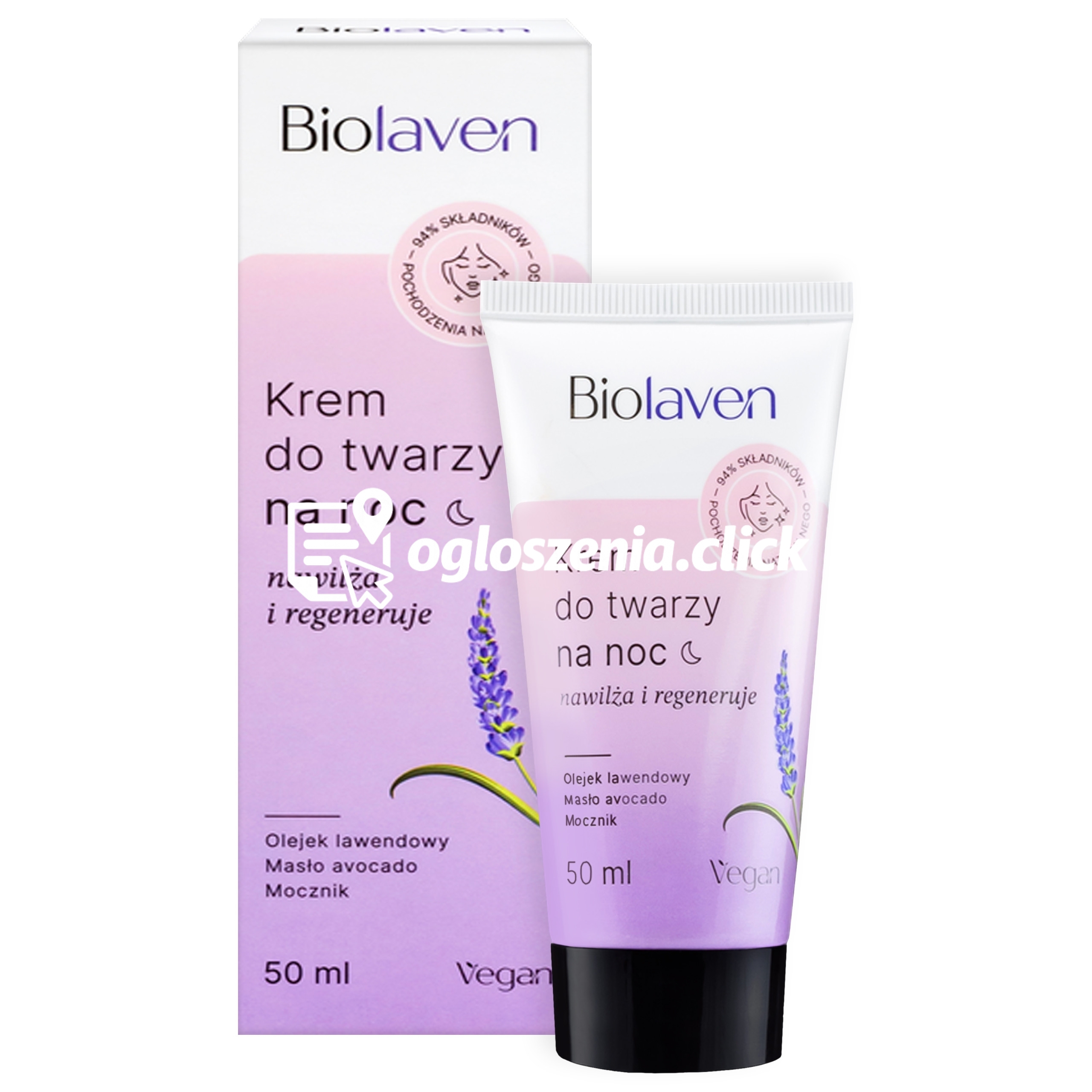Zdjęcie produktu Biolaven Organic - Krem do twarzy na noc intensywnie nawilzajacy, 50ml