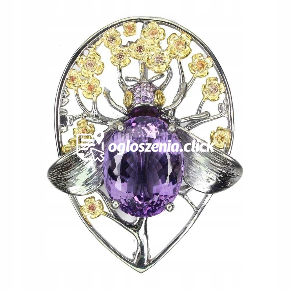 Zdjęcie produktu Broszka srebrna 29.63ct ametyst szafiry mucha