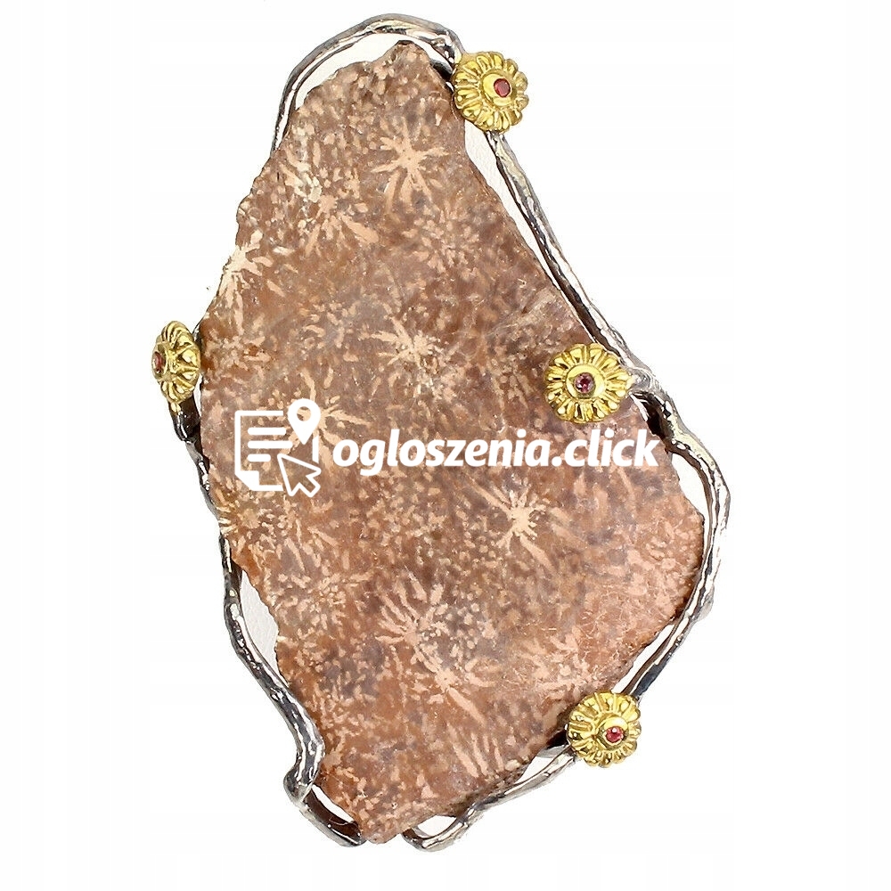 Zdjęcie produktu Broszka srebrna granaty fossil koral skamielina