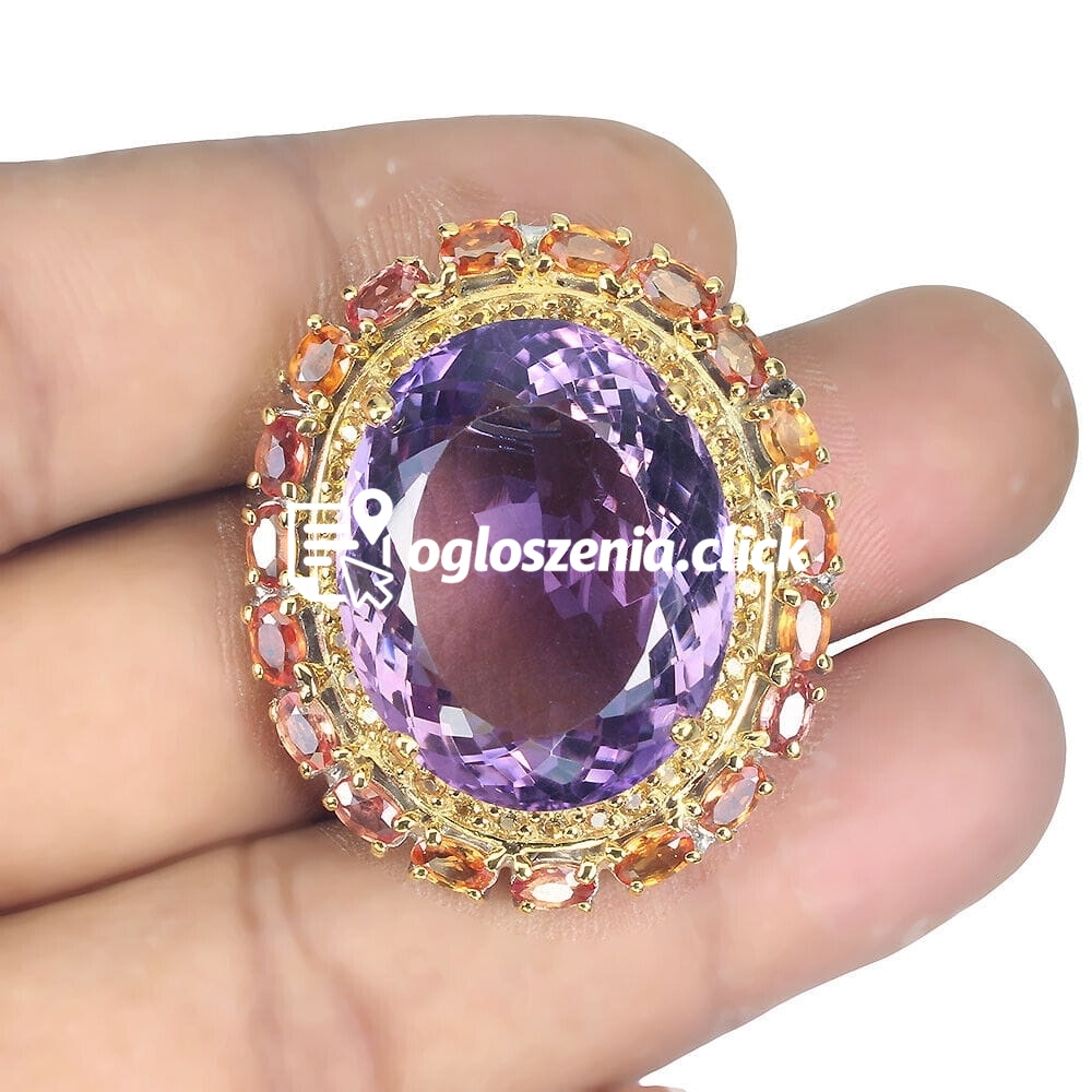 Zdjęcie produktu Broszka srebrna naturalny 47.8ct ametyst szafiry Songea