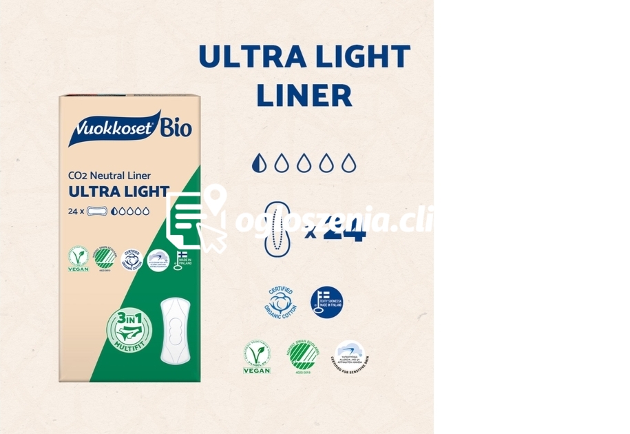 Zdjęcie produktu Cienkie wkladki higieniczne BIO, ULTRA LIGHT, 24 sztuki