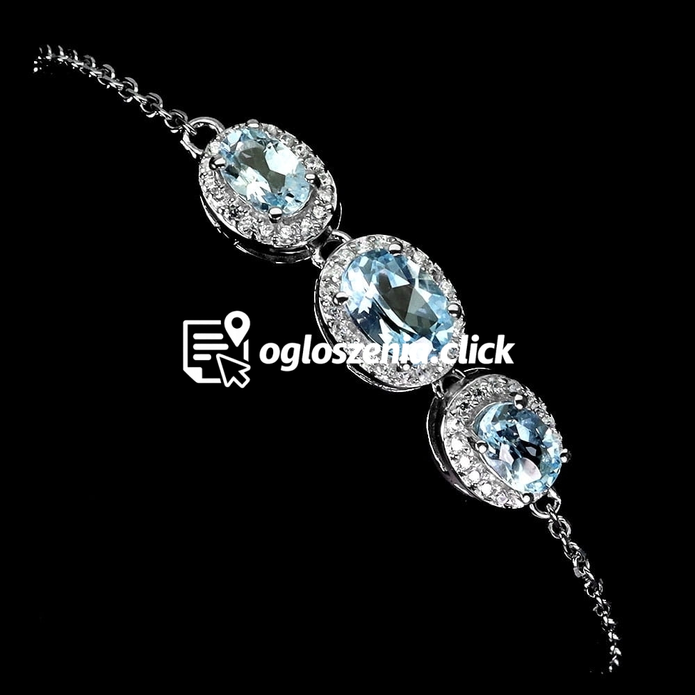 Zdjęcie produktu Delikatna srebrna bransoletka 925 naturalne sky blue topazy cyrkonie
