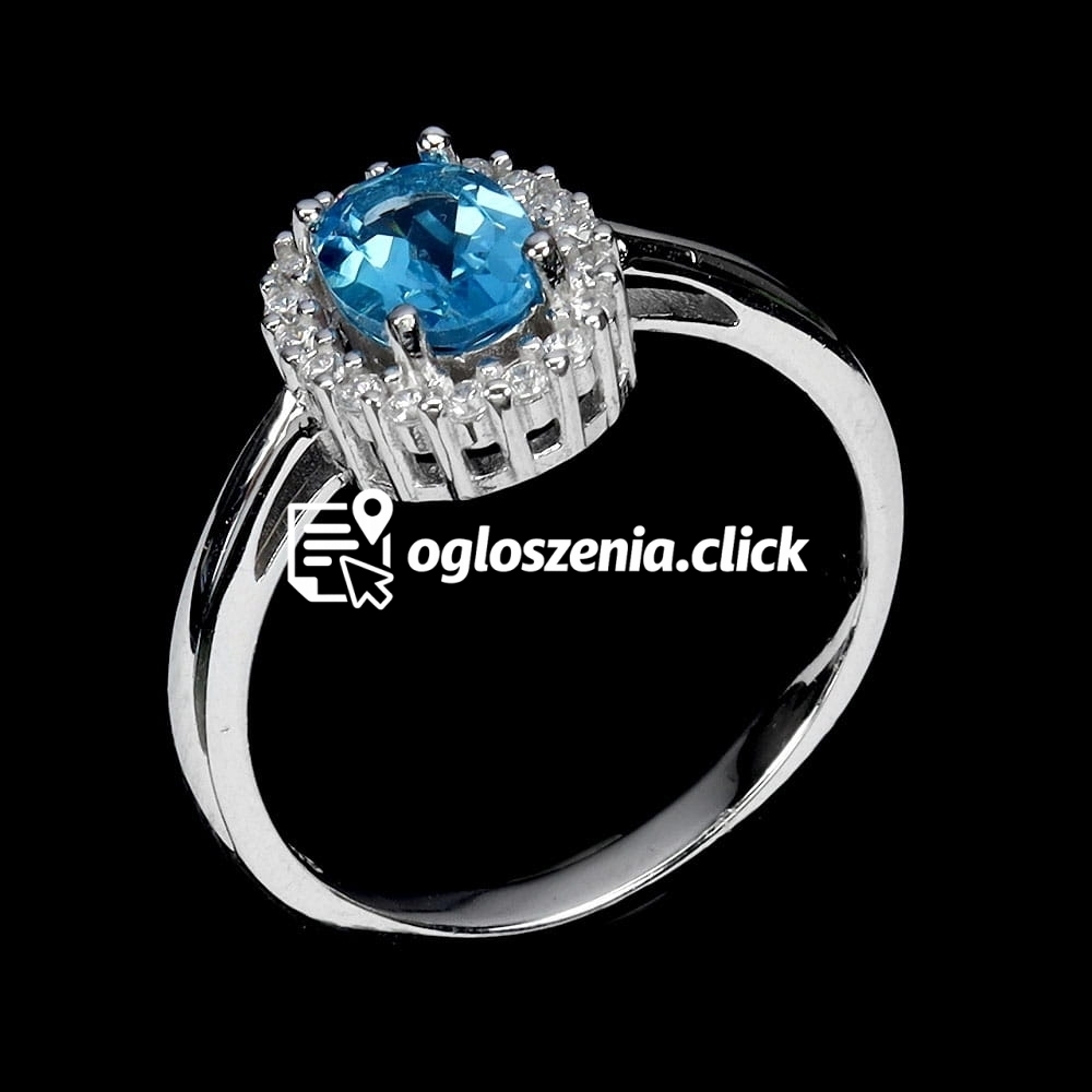 Zdjęcie produktu Delikatny pierscionek swiss blue topaz cyrkonie r 13.5 925