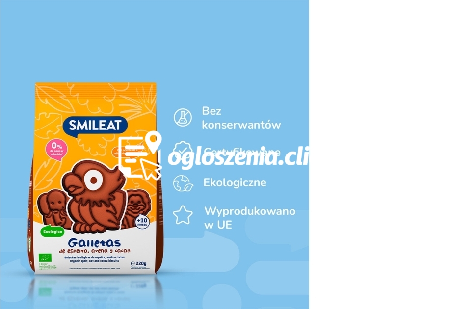 Zdjęcie produktu Ekologiczne herbatniki z orkiszu i jablka, kakaowe, 220 g