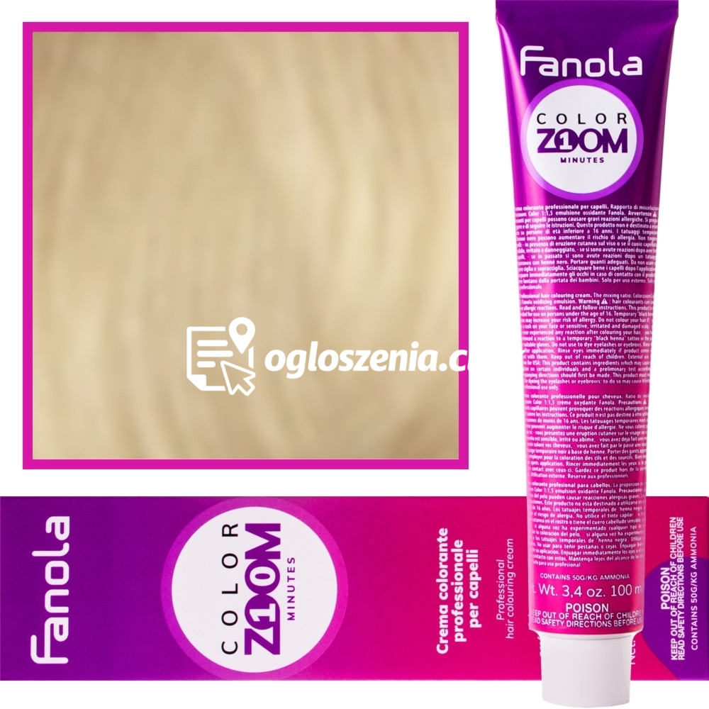Zdjęcie produktu Fanola Color Zoom - krem do farbowania wlosów cala paleta, 100 ml 10.0 Platynowy blond