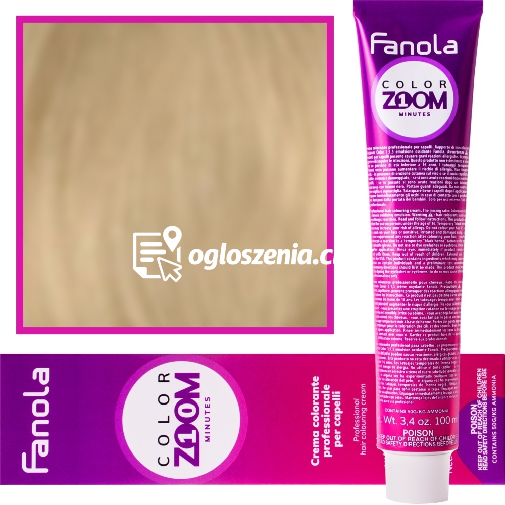 Zdjęcie produktu Fanola Color Zoom - krem do farbowania wlosów cala paleta, 100 ml 9.0 Bardzo jasny blond
