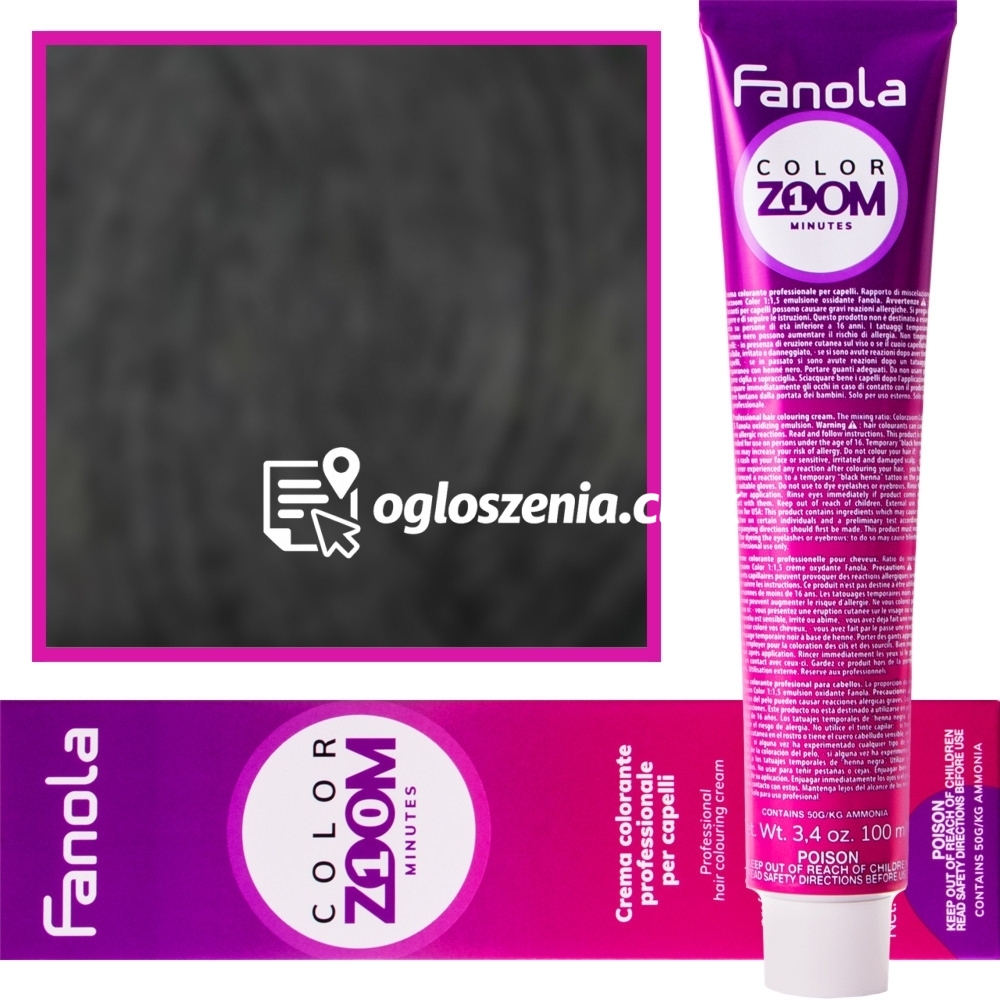 Zdjęcie produktu Fanola Color Zoom - krem do farbowania wlosów cala paleta, 100 ml 1.0 Czern