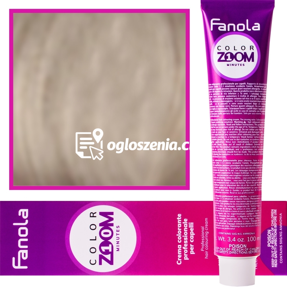Zdjęcie produktu Fanola Color Zoom - krem do farbowania wlosów cala paleta, 100 ml 8.01 Naturalny jasny popielaty blond