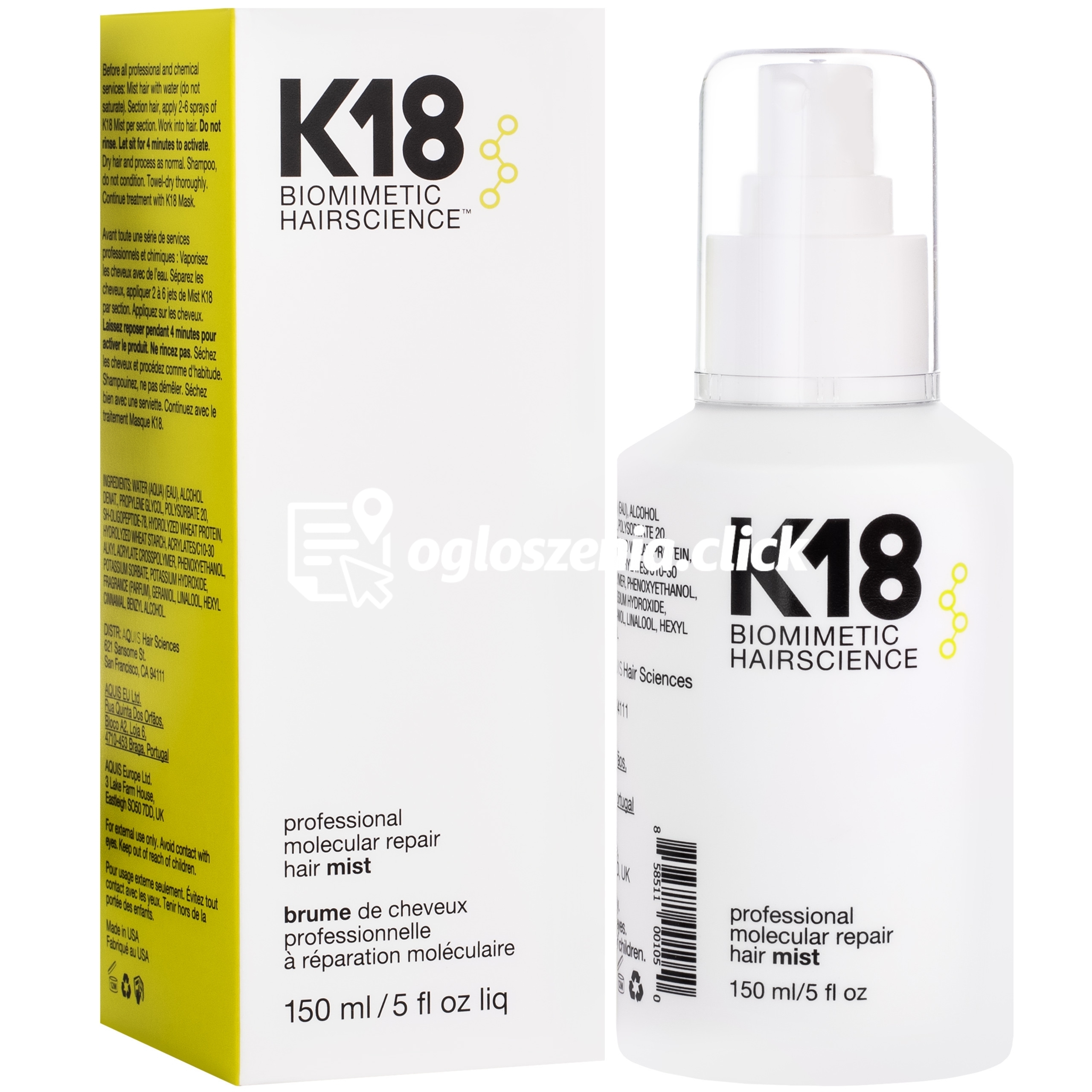 Zdjęcie produktu K18 Professional Molecular Repair Hair Mist – mgielka molekularna, 150 ml