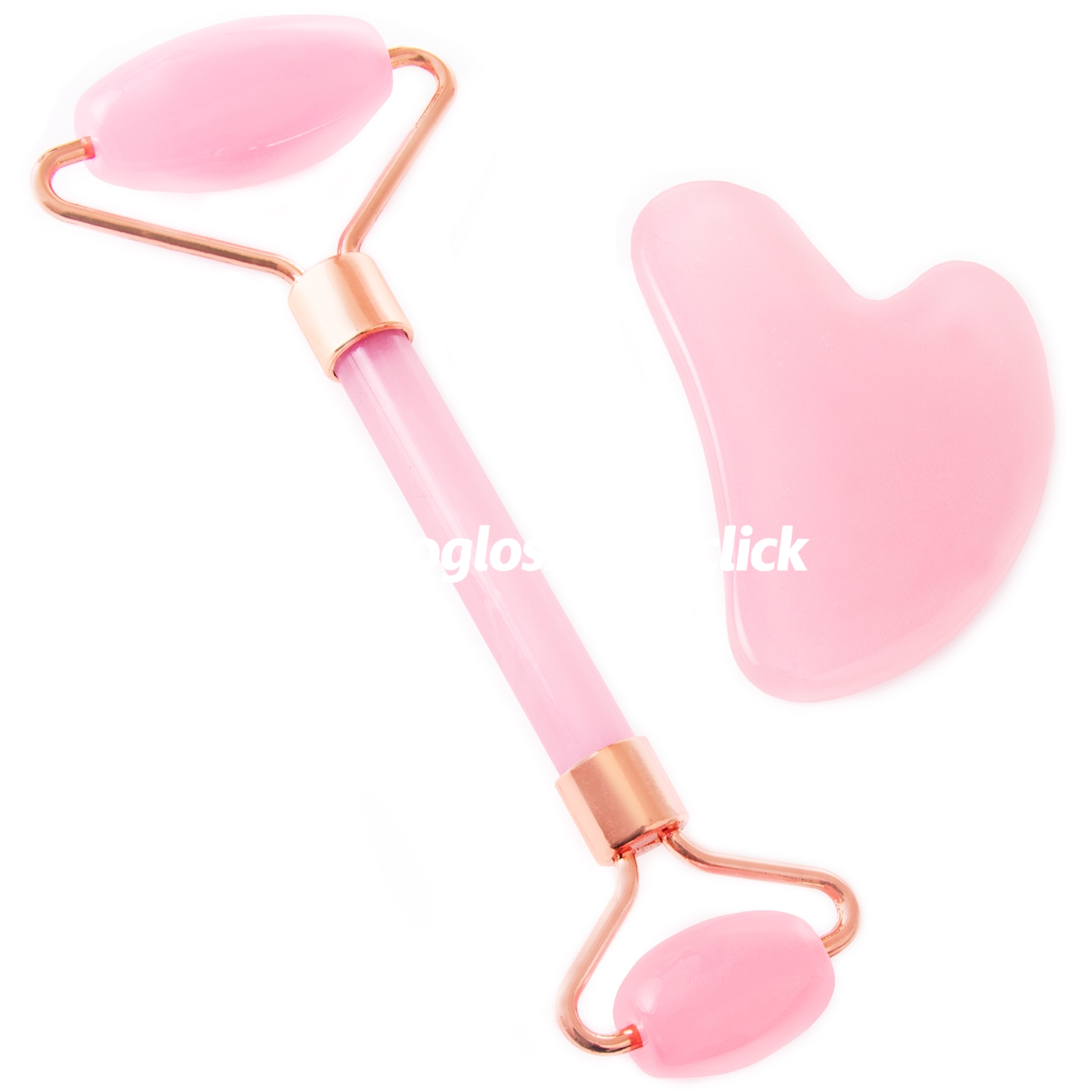 Zdjęcie produktu Kamien Gua sha rózowy roller - zestaw do masazu twarzy