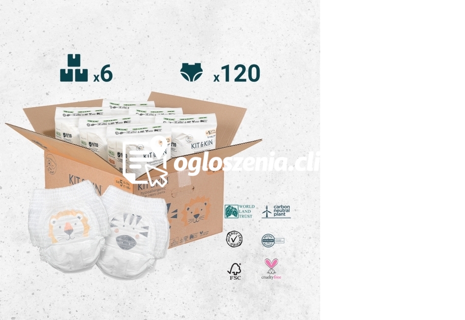 Zdjęcie produktu KARTON 120 pieluchomajtek dla dzieci hipoalergicznych, rozmiar 5 (12-17kg), 6 opakowan po 20 sztuk