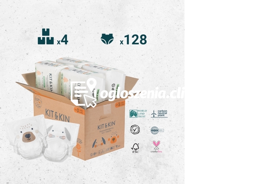 Zdjęcie produktu KARTON 128 pieluszek dla dzieci hipoalergicznych, rozmiar 3 (Maxi 6-10 kg), 4 opakowania po 32 sztuk