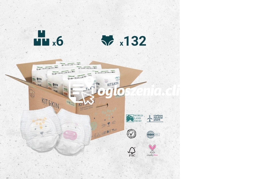 Zdjęcie produktu KARTON 132 pieluchomajtek dla dzieci hipoalergicznych, rozmiar 4 (9-15 kg), 6 opakowan po 22 sztuki