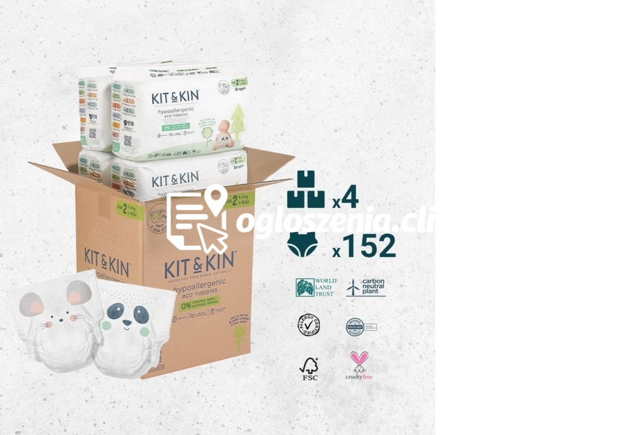 Zdjęcie produktu KARTON 152 pieluszek dla dzieci hipoalergicznych, rozmiar 2 (Midi 4-8 kg), 4 opakowania po 38 sztuk