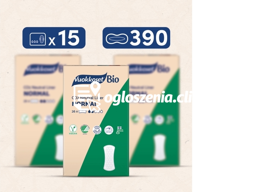 Zdjęcie produktu KARTON 390 wkladek higienicznych BIO NORMAL (15 op. po 26 szt.)