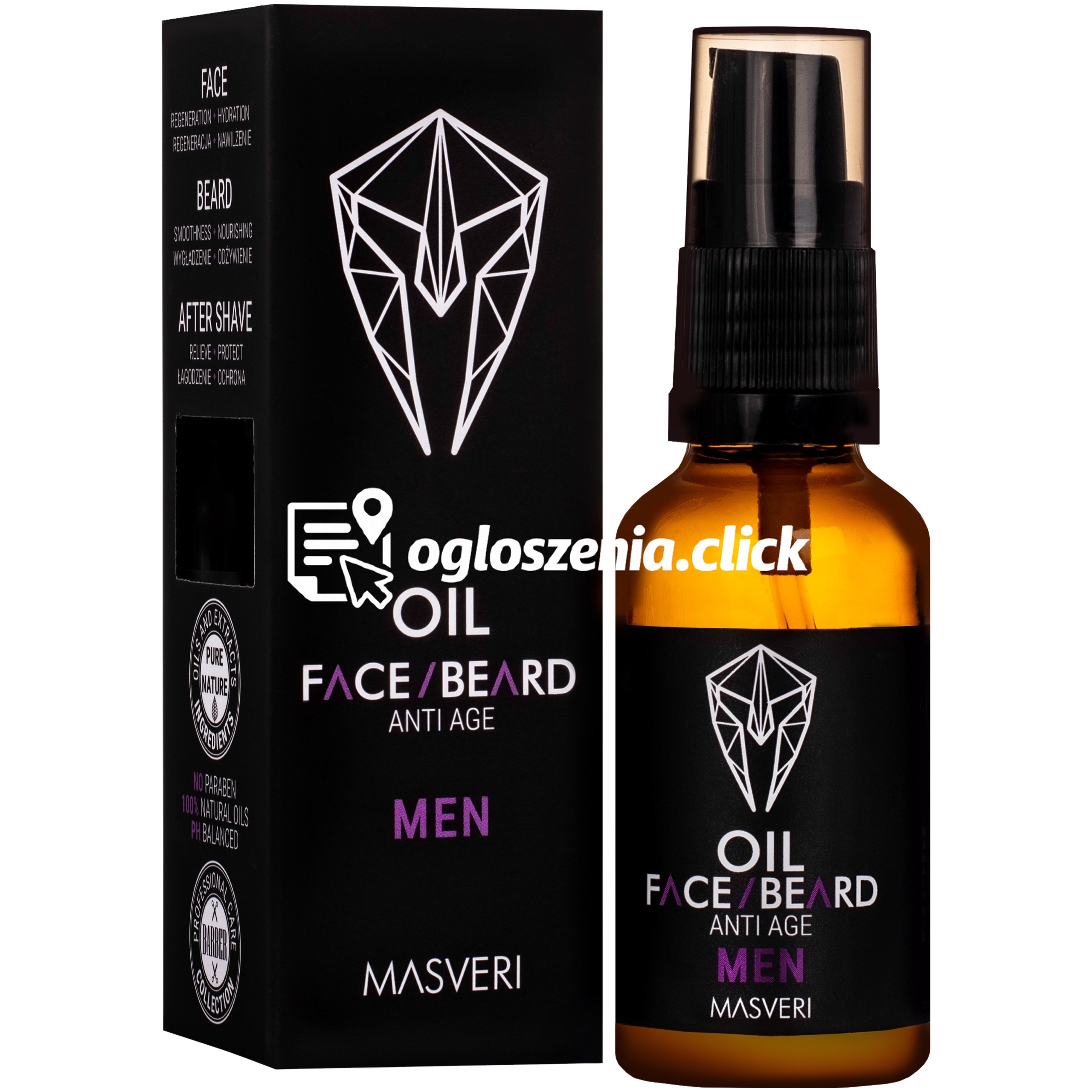 Zdjęcie produktu Masveri Face Beard Oil Anti Age - olejek do pielegnacji twarzy i brody, przeciwstarzeniowy, 30ml