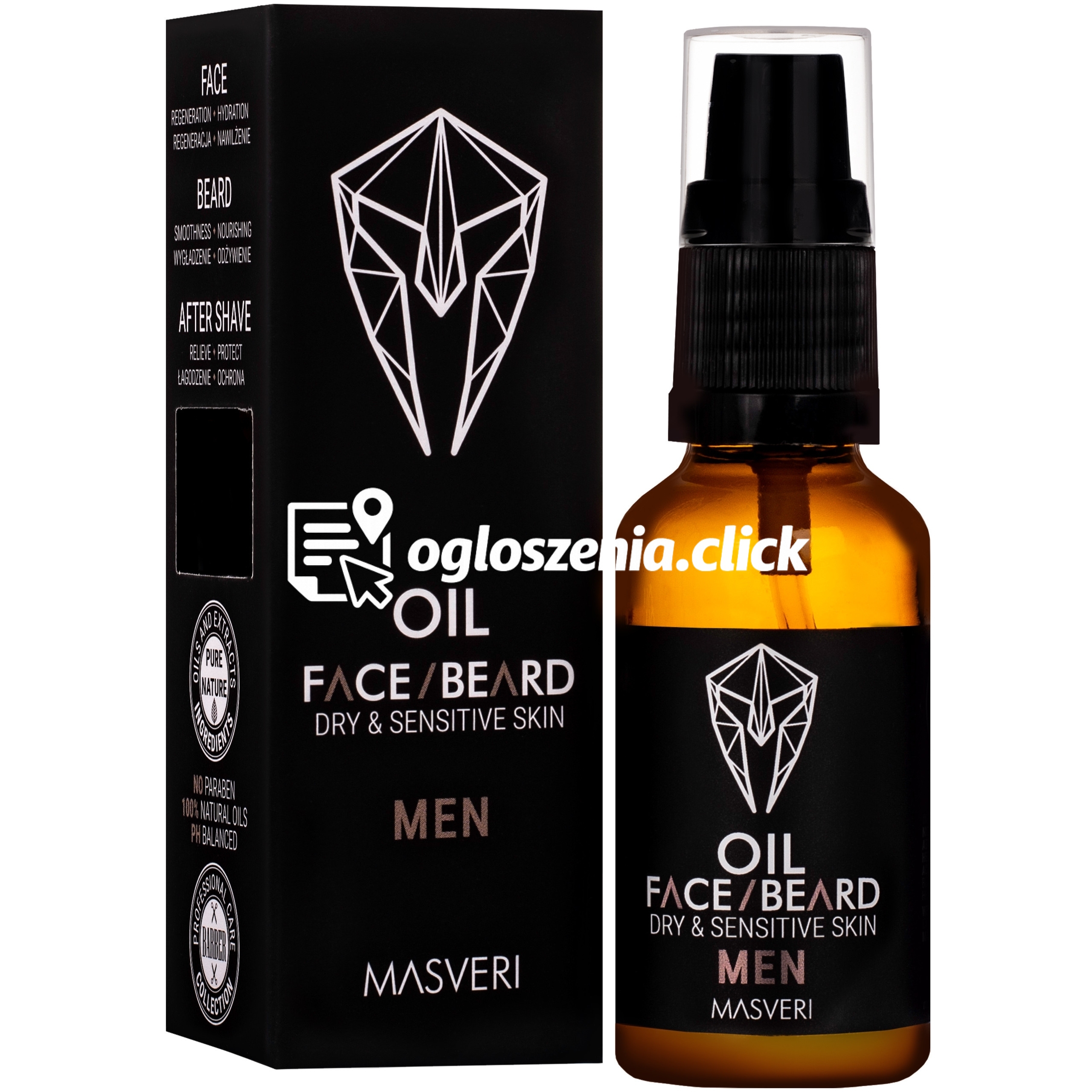 Zdjęcie produktu Masveri Face Beard Oil Dry & Sensitive Skin - olejek do brody i skóry suchej i wrazliwej, 30ml