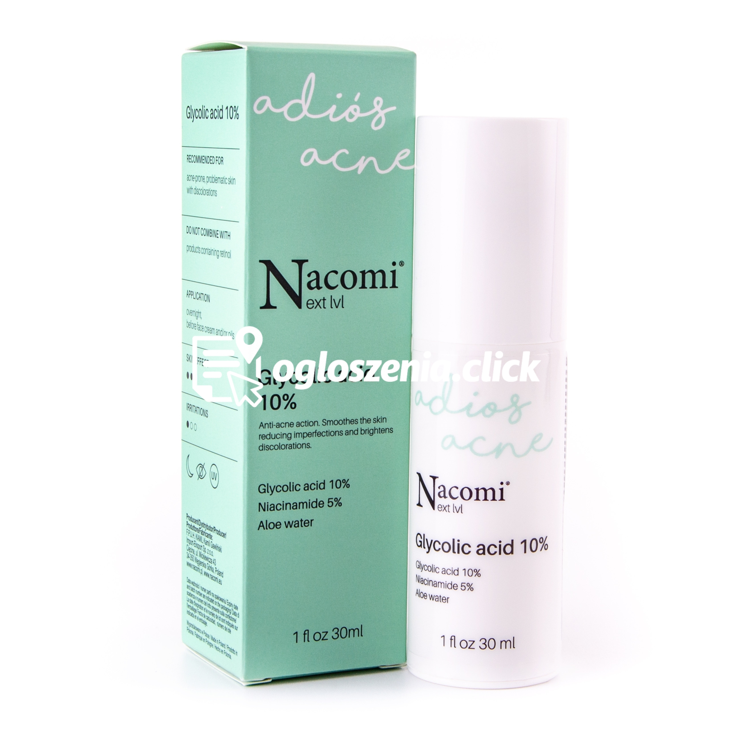 Zdjęcie produktu Nacomi Next Level Adios Acne - serum do twarzy z kwasem glikolowym 10%, 30ml