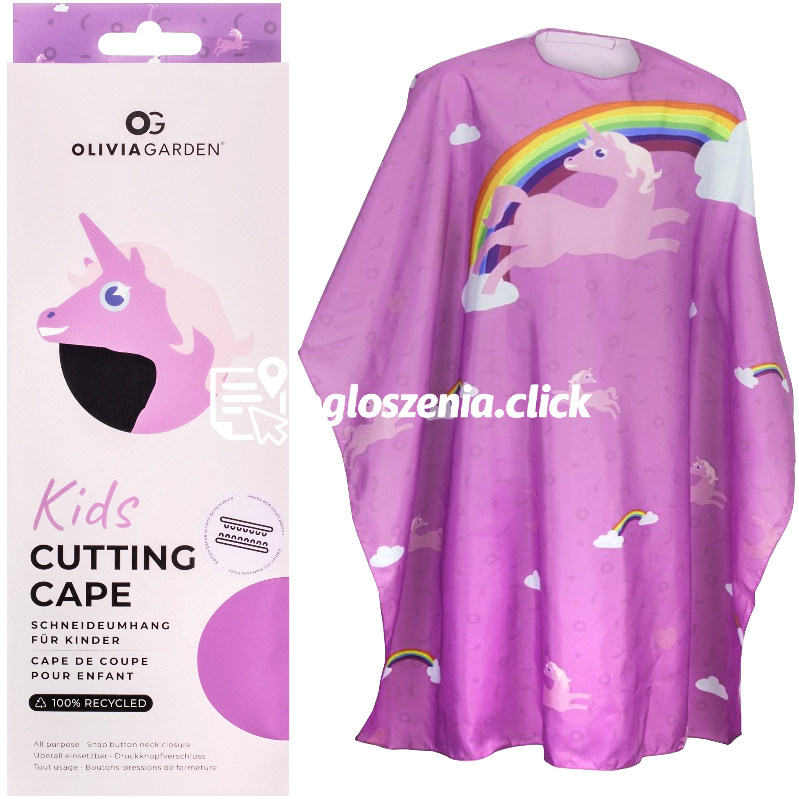 Zdjęcie produktu Olivia Garden Kids Cutting Cape - peleryna fryzjerska dla dzieci, rózne kolory Unicorn Pink | Rózowa z