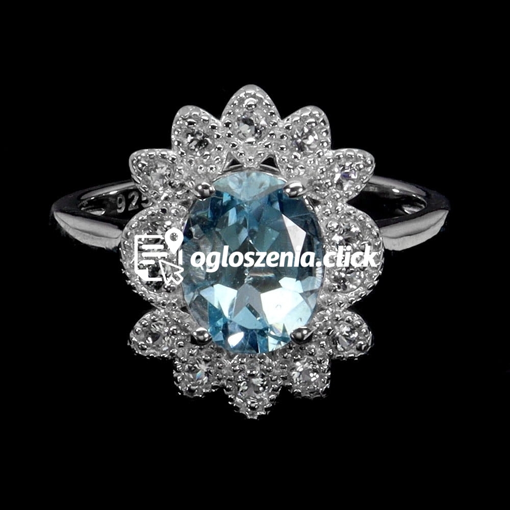 Zdjęcie produktu Pierscionek elegancki naturalny sky blue topaz biale topazy r 14 925