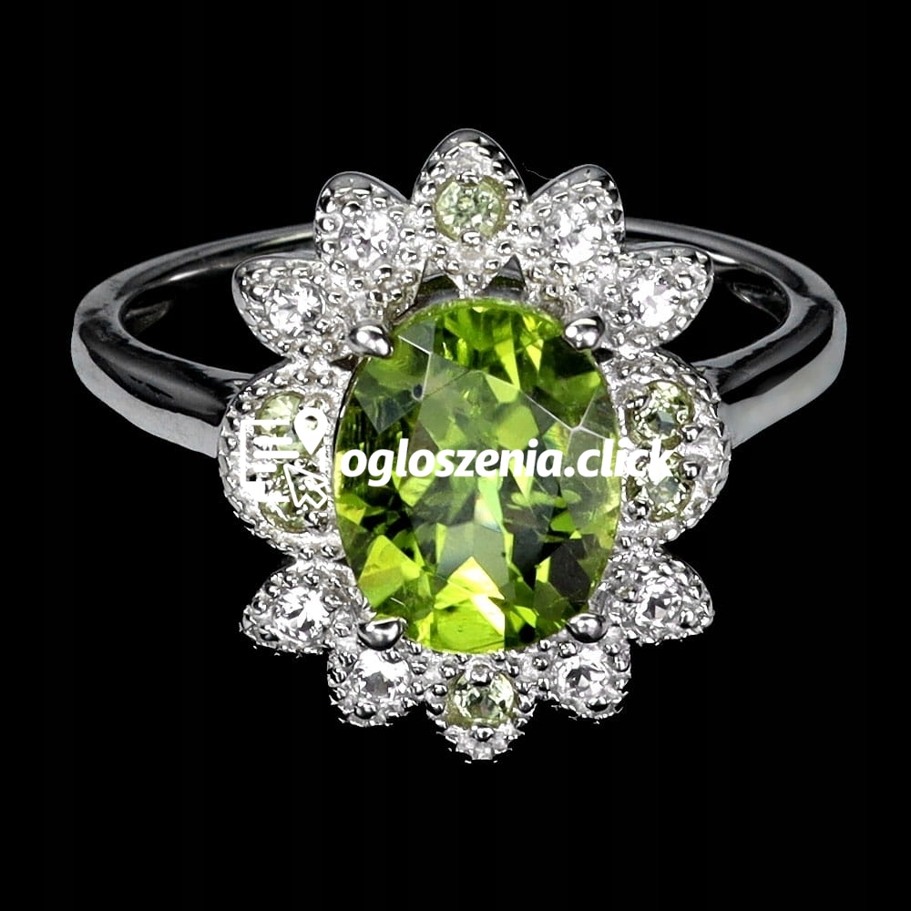 Zdjęcie produktu Pierscionek elegancki naturalny oliwin biale topazy r 14 925