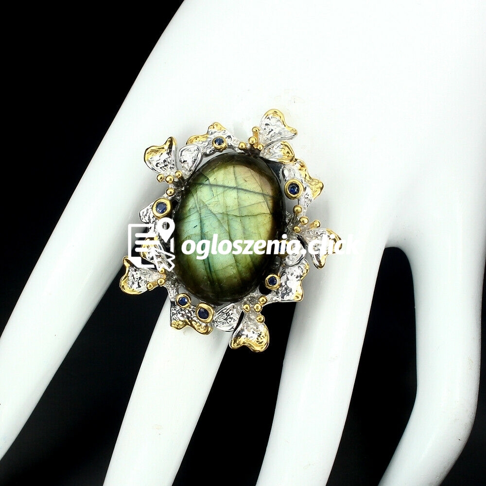 Zdjęcie produktu Pierscionek labradoryt 32.92ct szafiry r.16.5