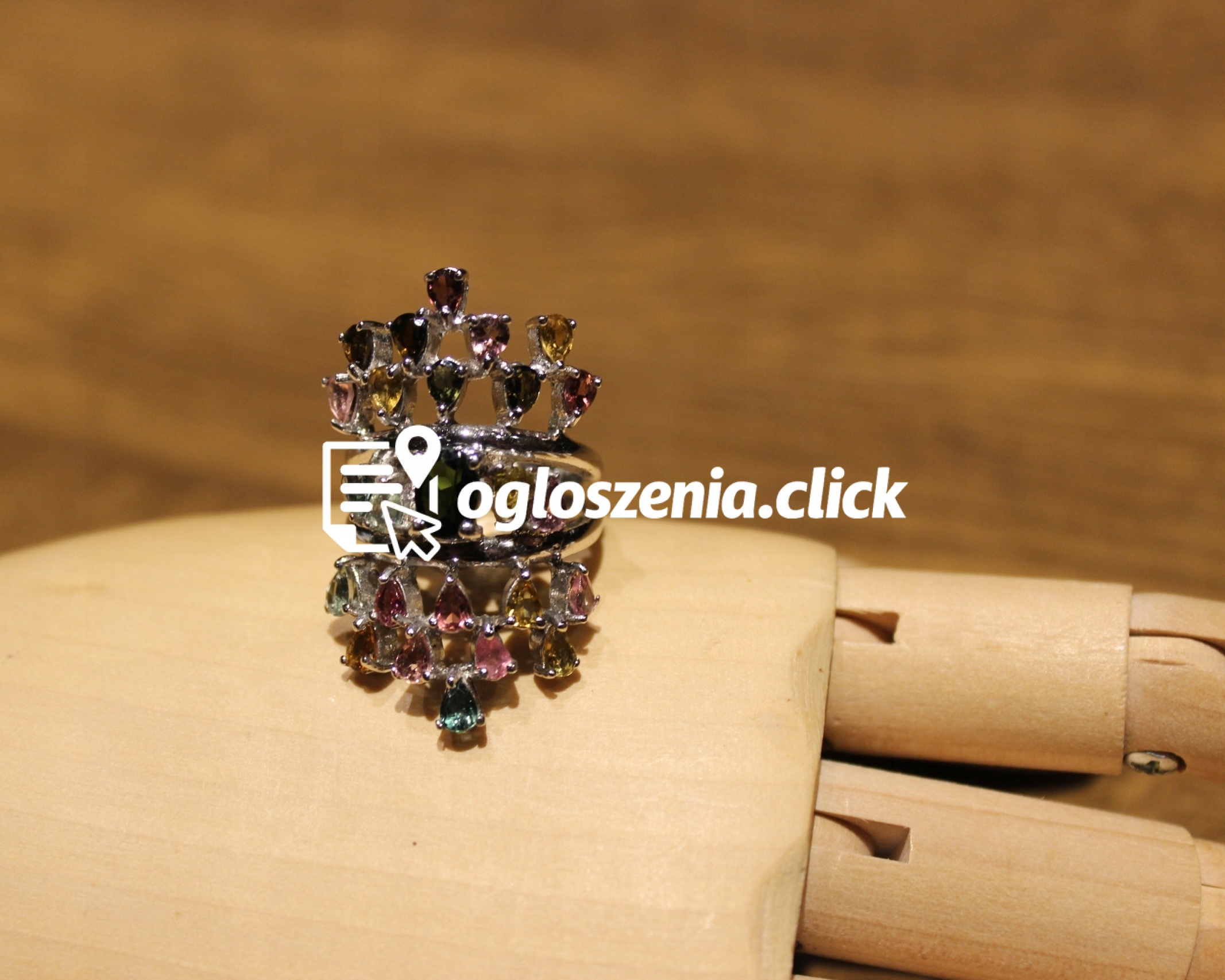 Zdjęcie produktu Pierscionek r 15 naturalne 925 turmaliny srebrny