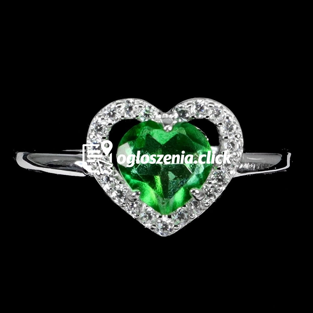 Zdjęcie produktu Pierscionek srebrny delikatny zielony topaz cyrkonie r 14.5 serce