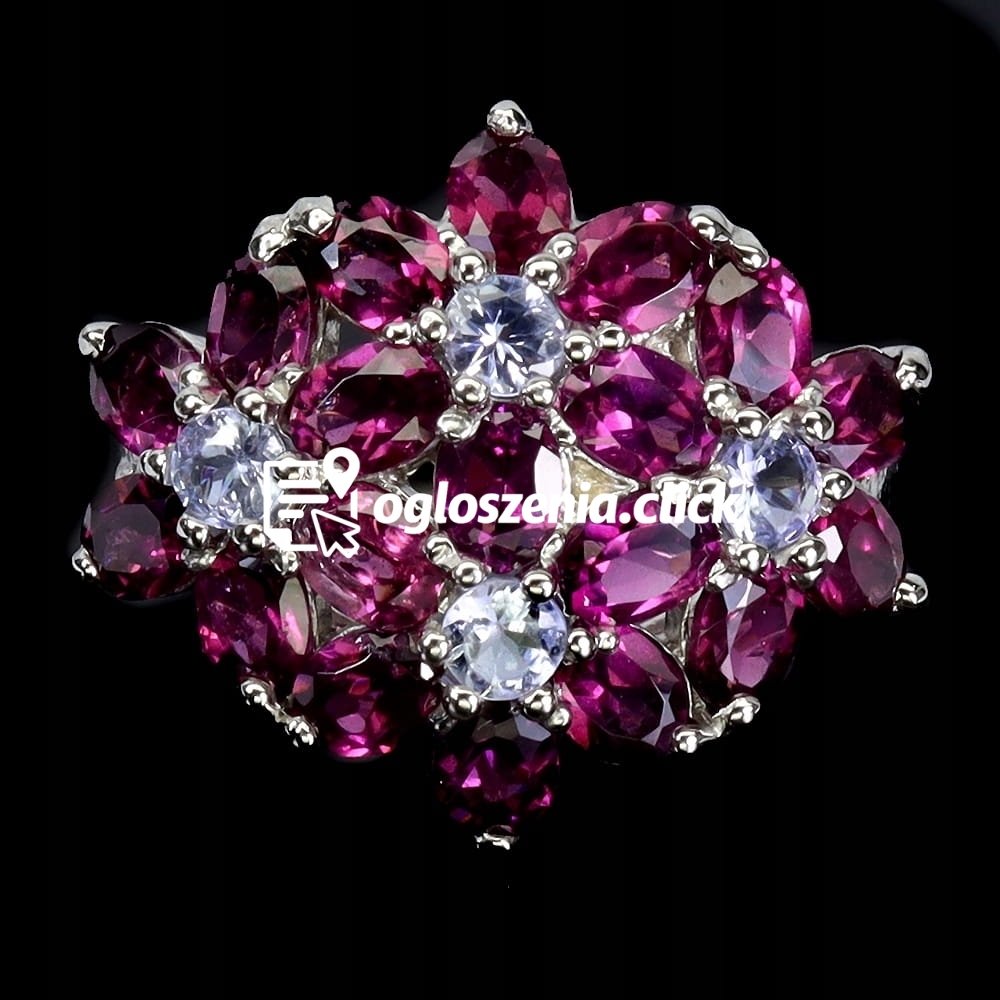 Zdjęcie produktu Pierscionek srebrny elegancki natural rodolity granaty tanzanity kwiat r 16