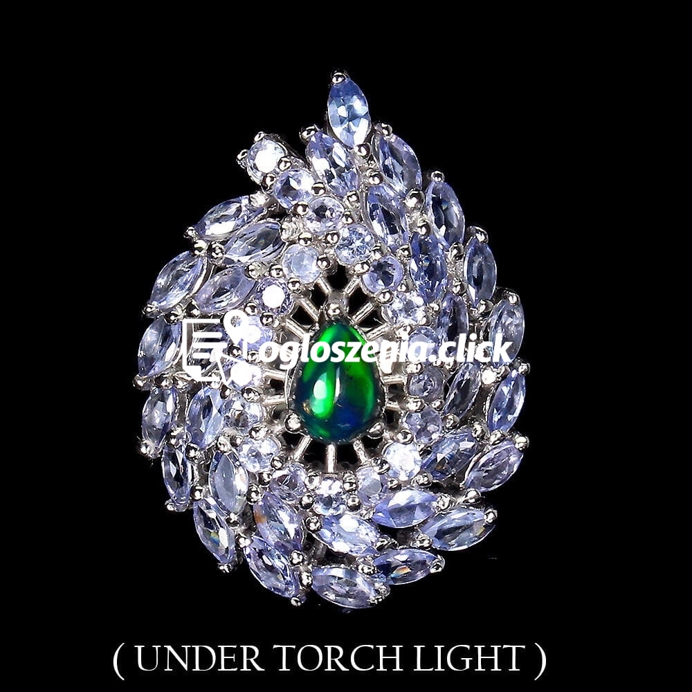 Zdjęcie produktu Pierscionek srebrny naturalny czarny opal tanzanity r 15.5