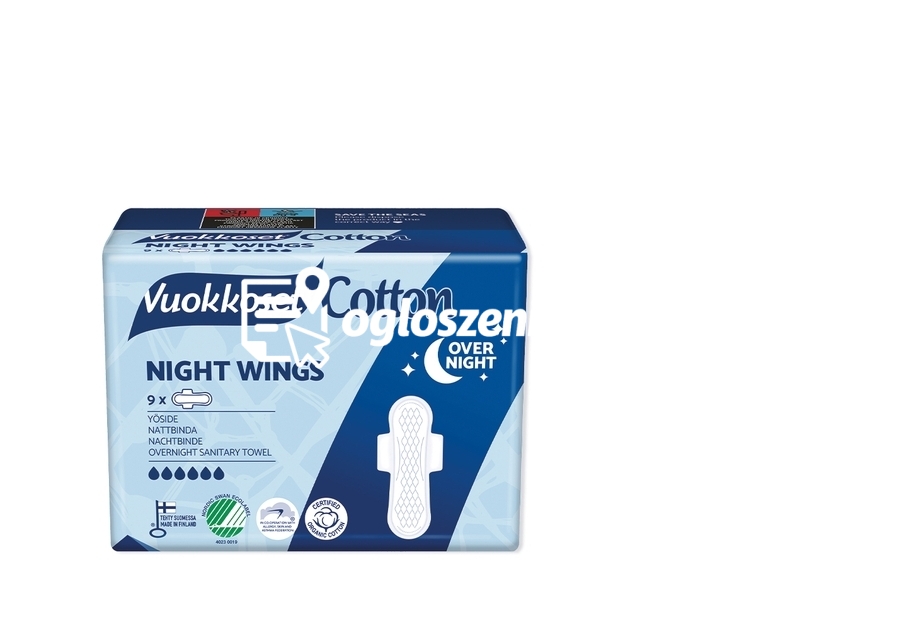Zdjęcie produktu Podpaski ze skrzydelkami na noc COTTON NIGHT WINGS, 9 sztuk