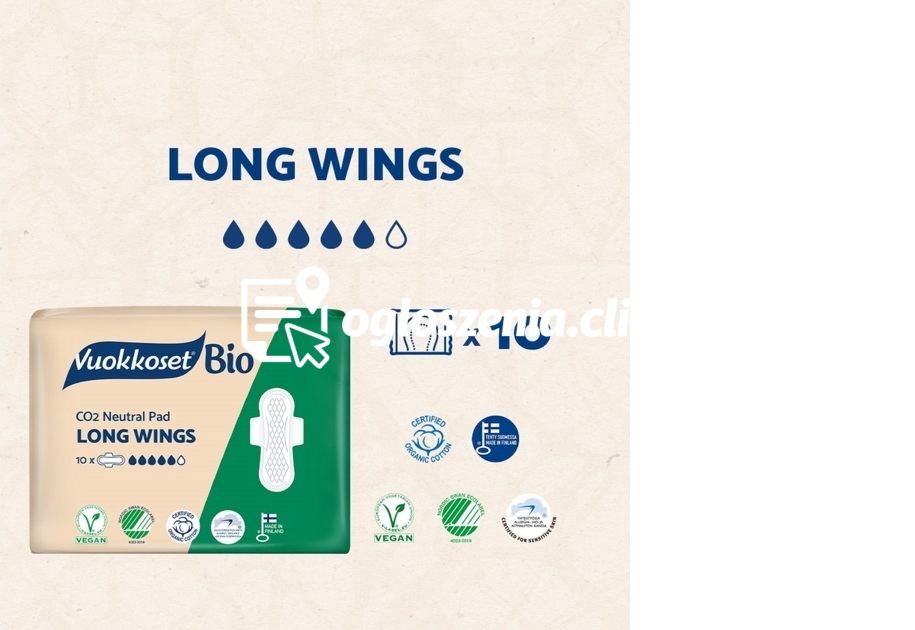 Zdjęcie produktu Podpaski ze skrzydelkami dluzsze BIO LONG WINGS, 10 sztuk