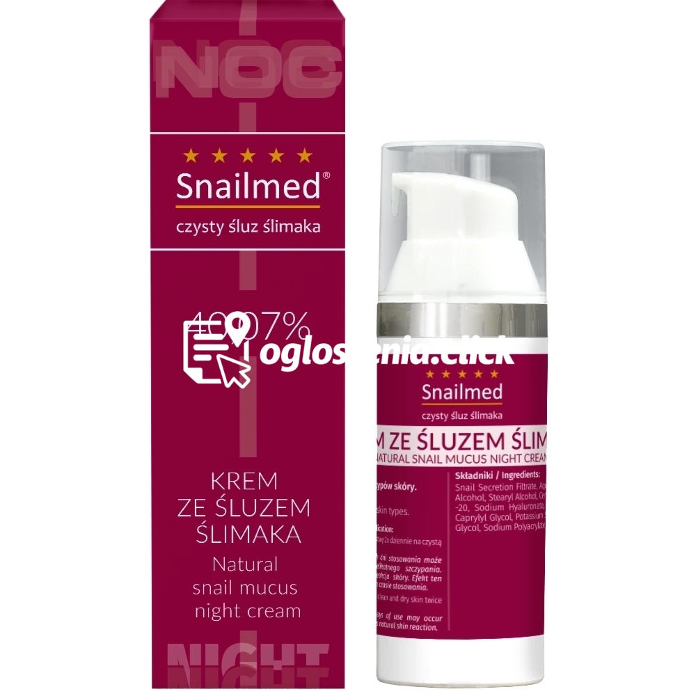 Zdjęcie produktu Regenerujacy Krem na noc do twarzy z naturalnym sluzem slimaka, kwasem hialuronowym oraz woskiem pszczelim