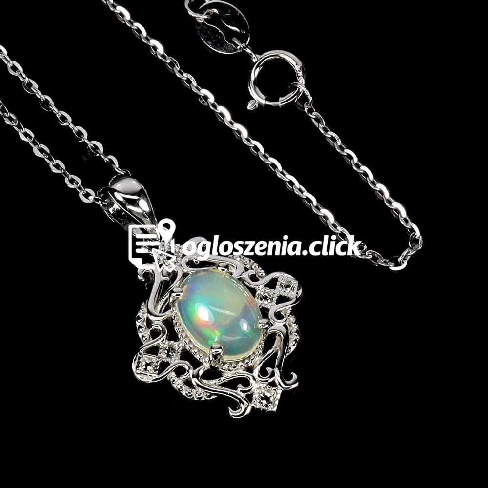 Zdjęcie produktu Srebrny 925 naszyjnik piekny elegancki naturalny ognisty opal biale topazy