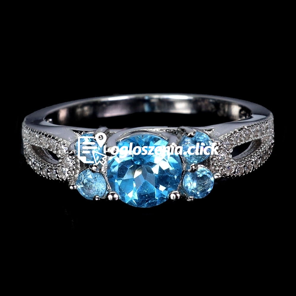 Zdjęcie produktu Srebrny delikatny pierscionek r 16 naturalne sky blue topazy cyrkonie