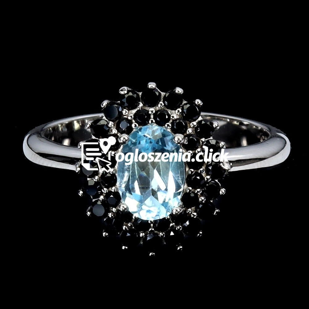 Zdjęcie produktu Srebrny delikatny pierscionek r 17 naturalny sky topaz czarne spinele