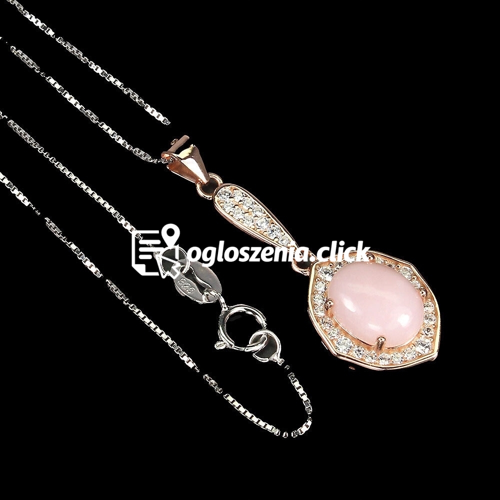 Zdjęcie produktu Srebrny naszyjnik natural rózowy opal cyrkonie 925